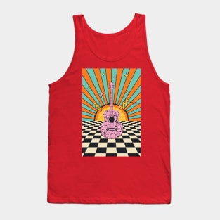 Retro pink guitar and chess floor Tank Top